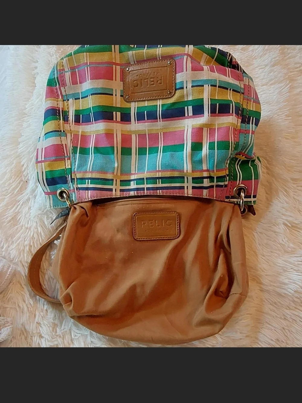 Relic by Fossil Multicolor Madras Plaid Canvas Crossbody Bag